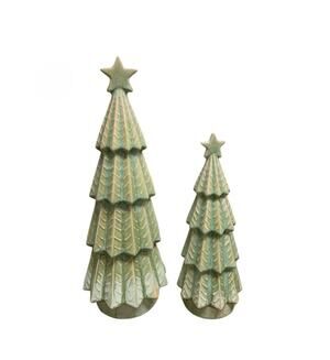 NEW Ceramic Green Star Christmas Tree Set Of 2, 14" & 11" Holiday Tabletop Decor